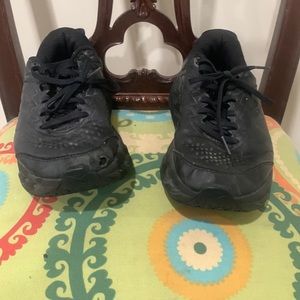 Well worn Solid black leather Hoka sneakers